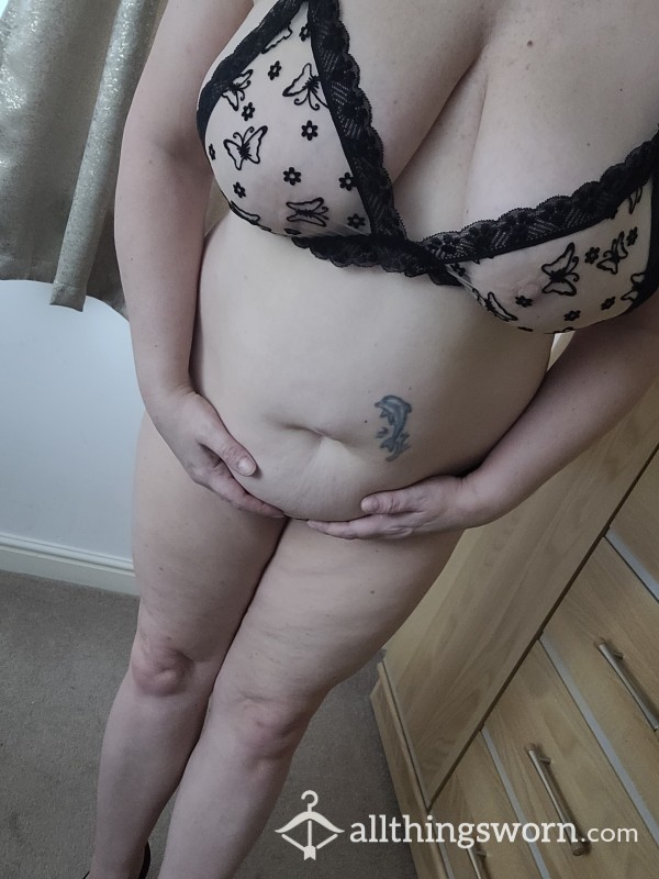 Black Sheer Bra And Knickers With Butterfly