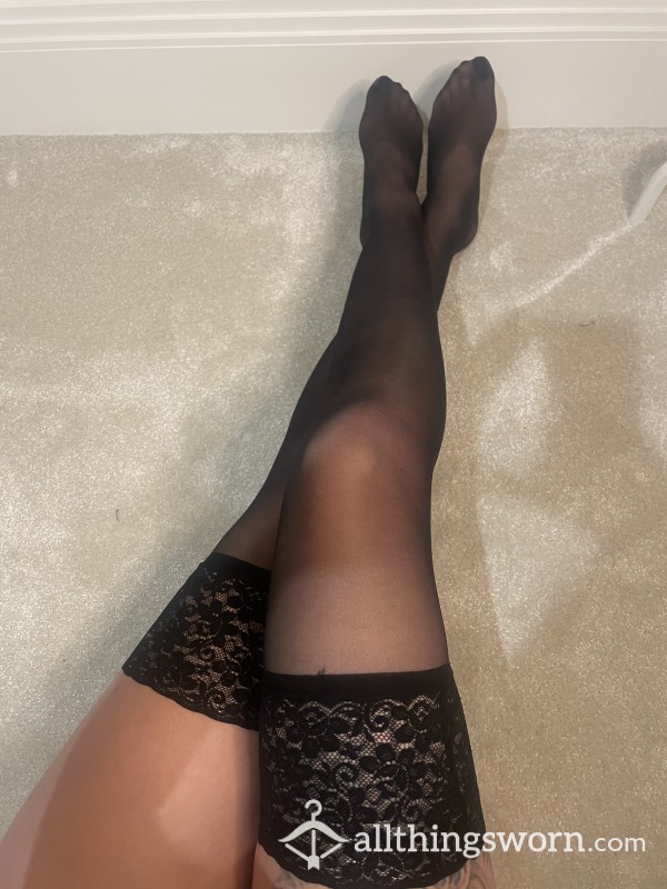 Black Sheer Luxury Stockings Well Worn On Many Occasions