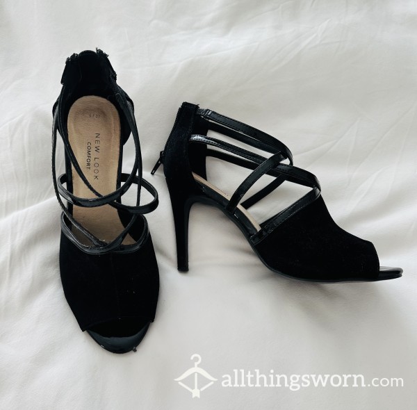 Black Shoes Boots High Heel Stilettos Size UK 4