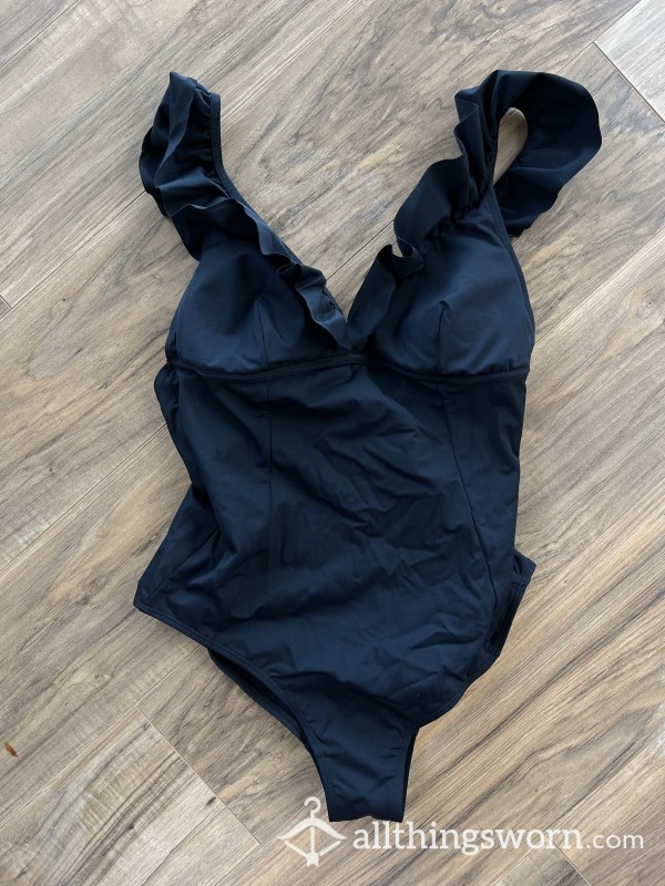 Black Shoulder Ruffle Preloved Swimsuit XX