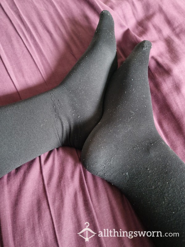 Black Silky Tights, Worn For A Full Shift On My Feet
