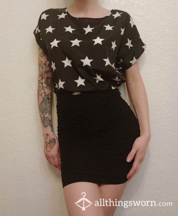 Black Silky Top With Stars