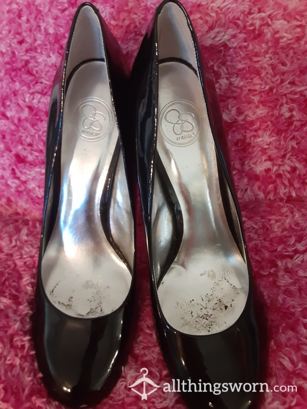 BLACK SIZE 11M Jessica Simpson Large SHOES Patent Leather Shiny Mary Jane Toe High Heels