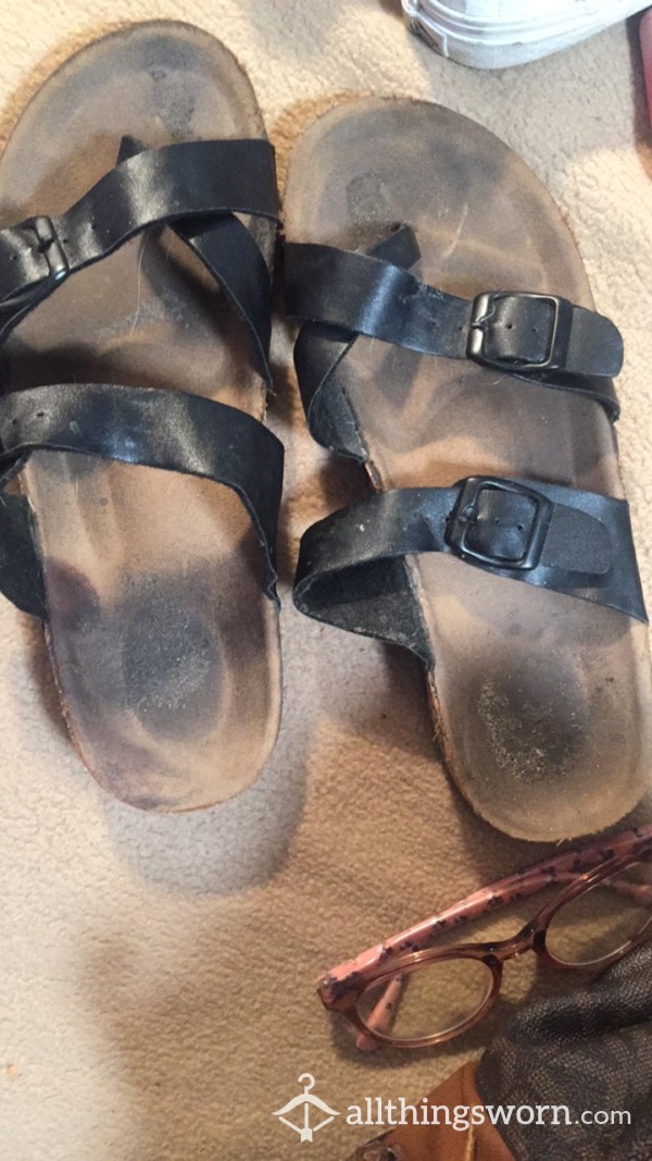 Black Slippers Worn Mainly Around House And During The Summer Very Very Worn