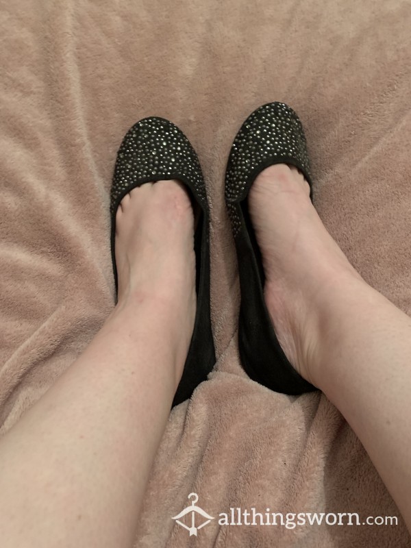 Black Sparkly Flat Shoes. Old Worn And Stinky