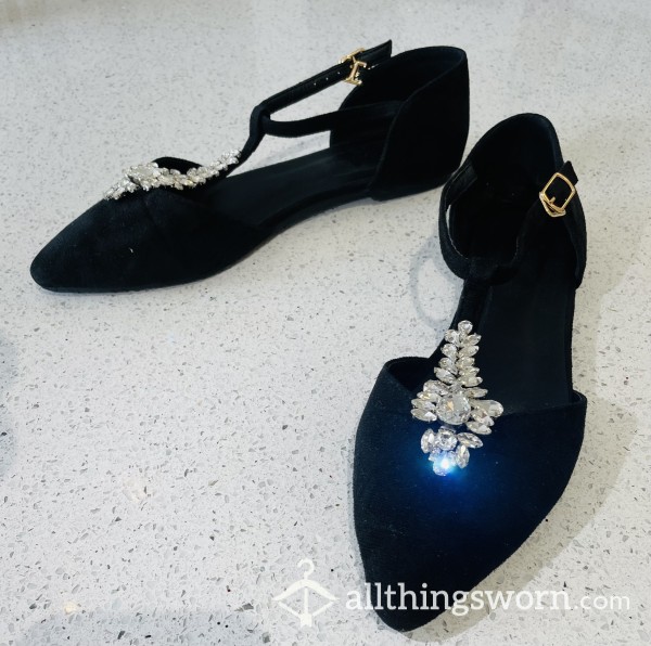 Black Sparkly Flat Shoes