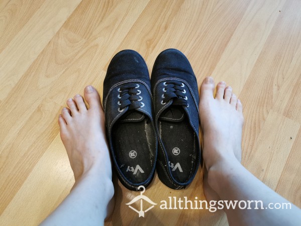 Black Stinky Shoes Worn Barefoot