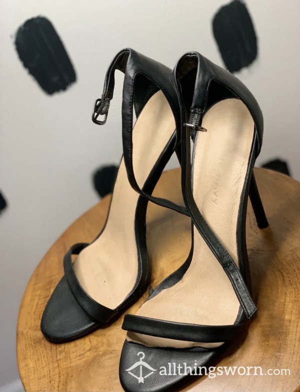 Black Strappy High Heels ✨SIZE 8✨ 4 Inches💋 Worn However You’d Like, Well-loved