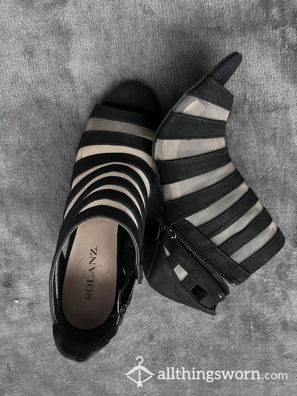 Black Striped Peekaboo Heels