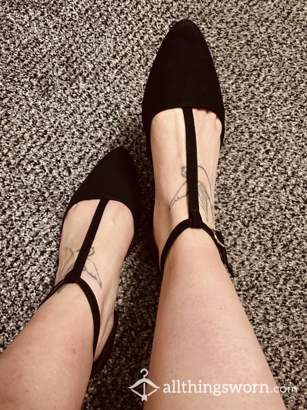 Black Suede Flats With Buckle
