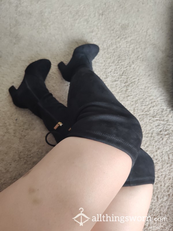 Black Suede High Heeled Boots