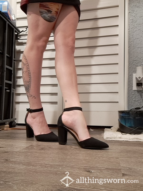 Black Suede High Heels With Ankle Straps Worn 5 Days At Work