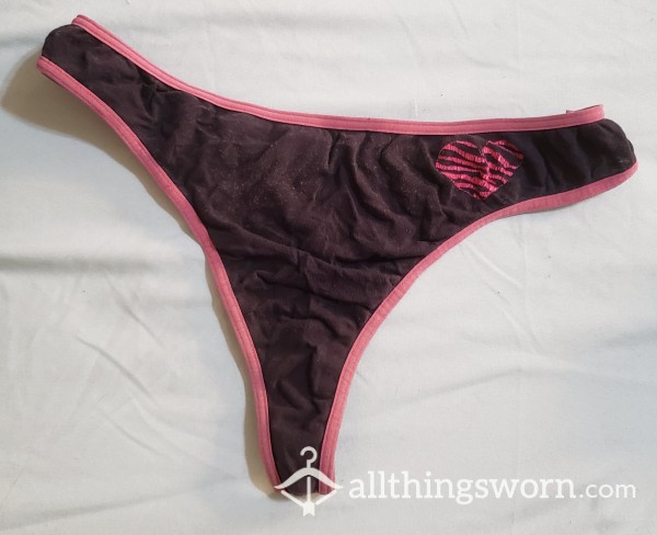 Black Thong With Pink Outline And A Pink And Black Zebra Heart Size Medium