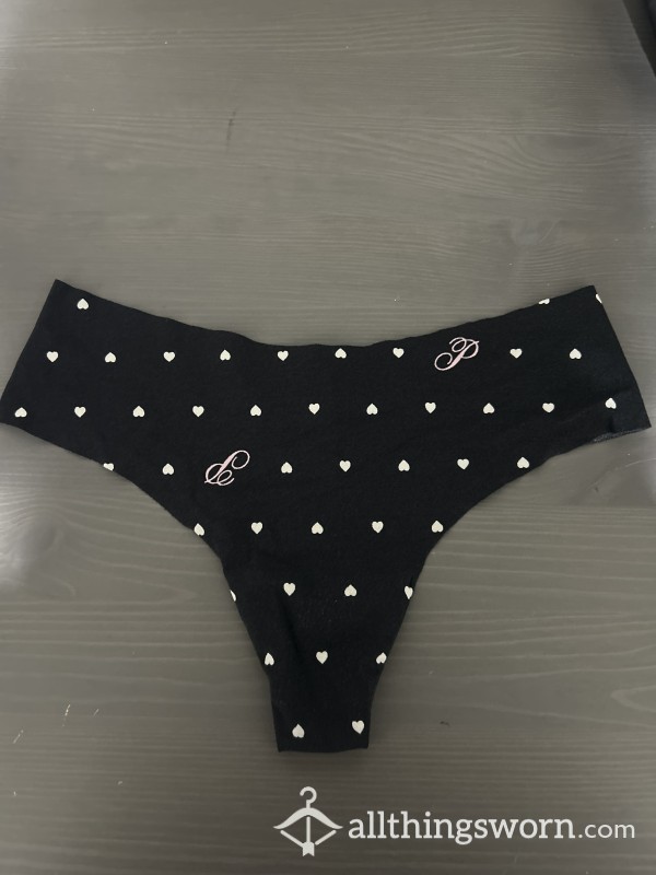 🖤🤍Black Thong With White Hearts🤍🖤