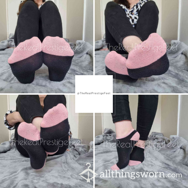 Old Black Trainer Socks With Pink Coloured Toe & Heel | Standard Wear 48hrs | Includes Pics & Clip | Additional Days Available | See Listing Photos For More Info - From £16.00