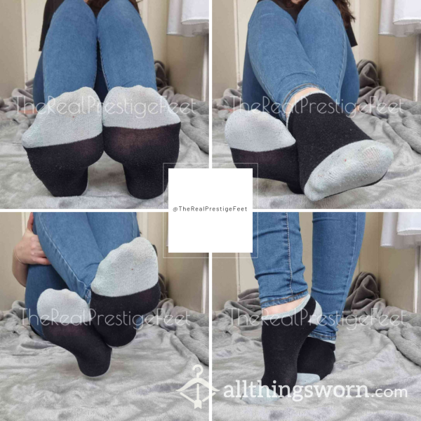 Old Black Trainer Socks With Light Blue Coloured Toe And Heel | Standard Wear 48hrs | Includes Pics & Clip | Additional Days Available | See Listing Photos For More Info - From £16.00