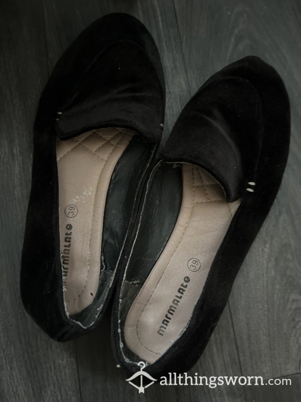 Black Well Worn Flat Shoes UK 5