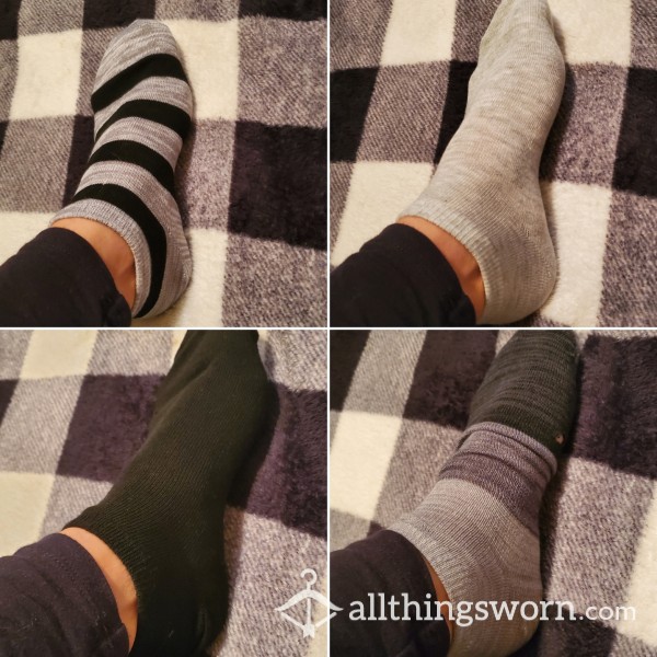 Black, White, And Grey Ankle Socks