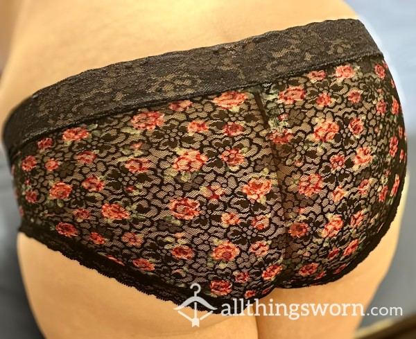 Black With Red Roses Lace Cheeky Panties