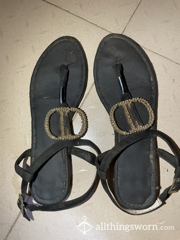 Black Worn Sandals