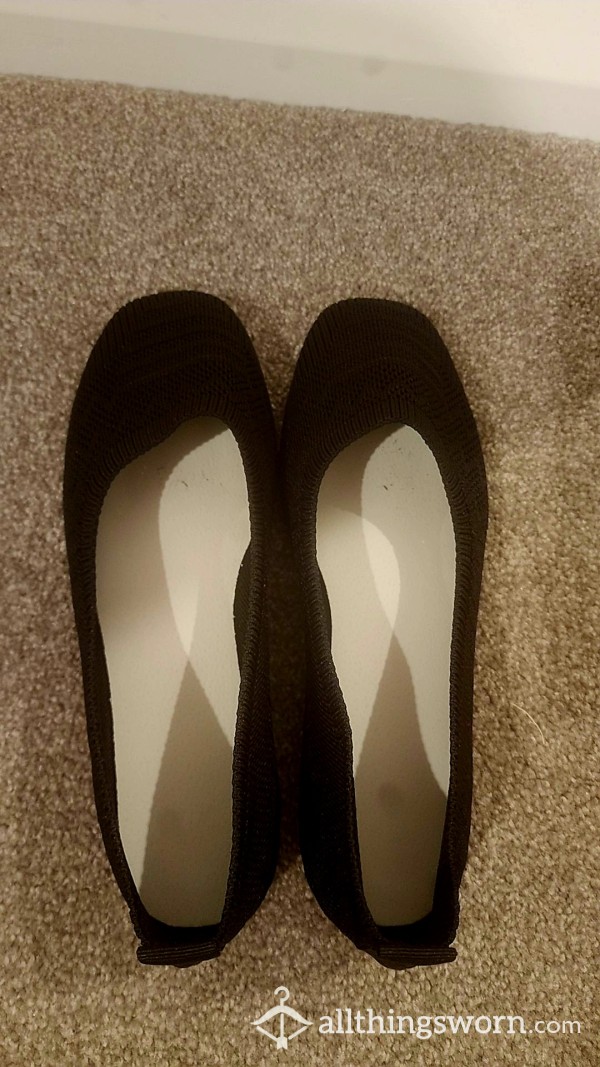 Black Woven Material Round Toe Flats Size 7