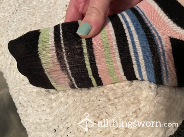 Black/pink/green/blue Stripped Ankle Socks Well Worn