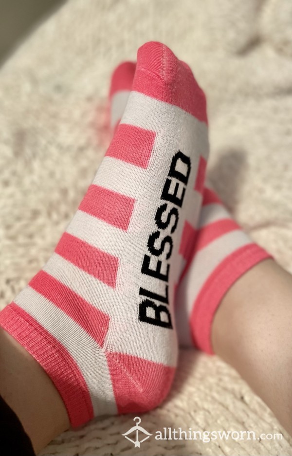 Blessed Pink And White Stripped Ankle Socks