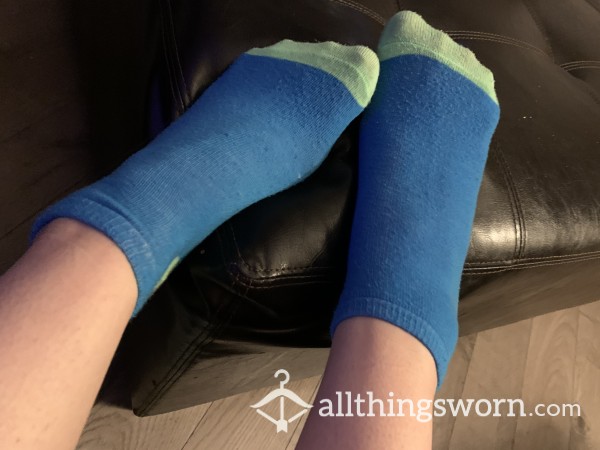 Used Neon Blue And Green Ankle Socks