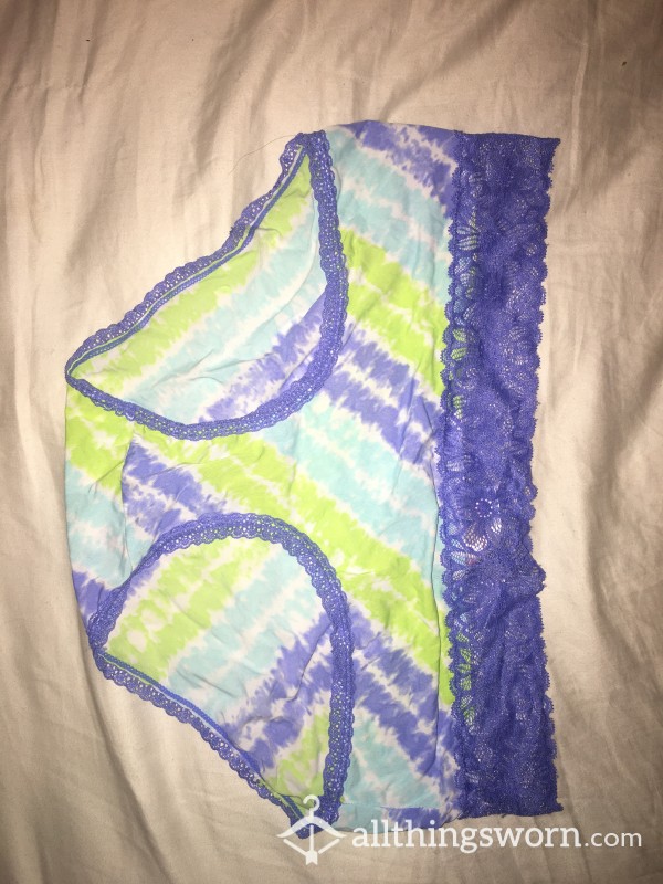 Blue And Green Tie Dye Panties With Lace Trim
