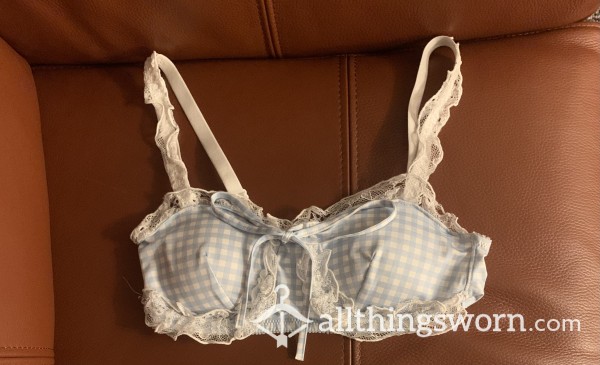 Blue And White Checkered Bra With A Bow