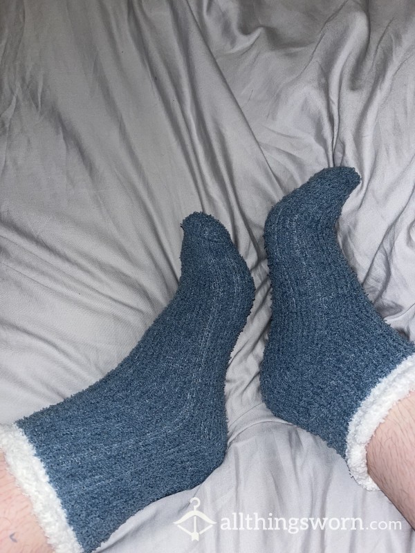 Blue And White Fluffy Socks