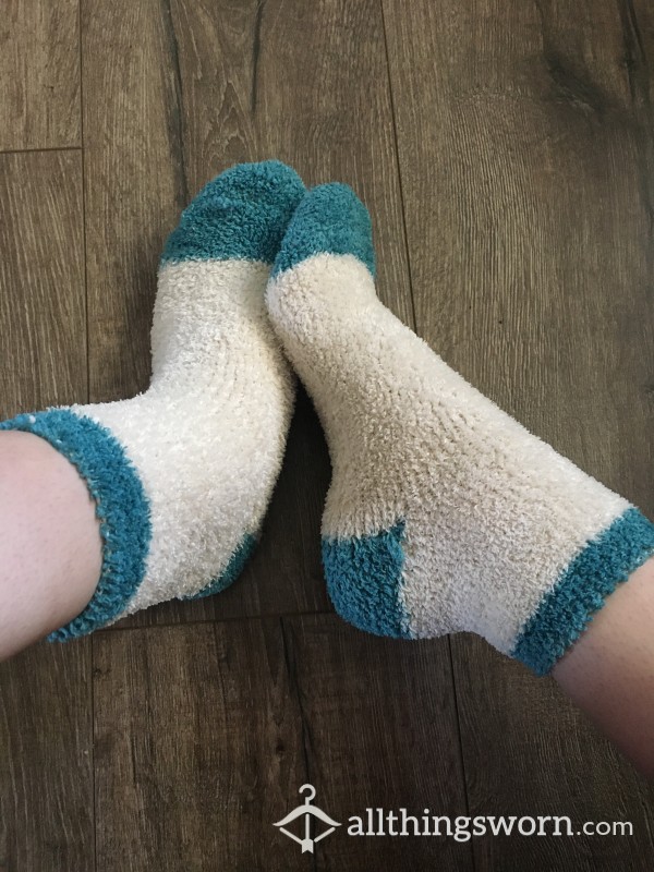 Blue And White Fuzzy Socks