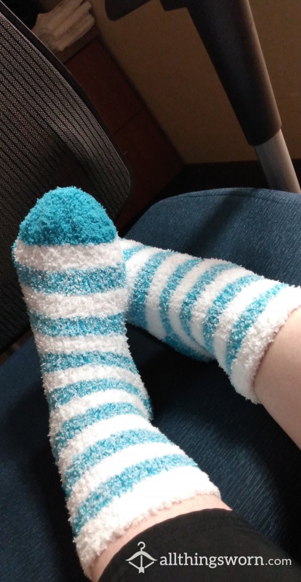 Nurse's Blue And White Fuzzy Nurse's Socks