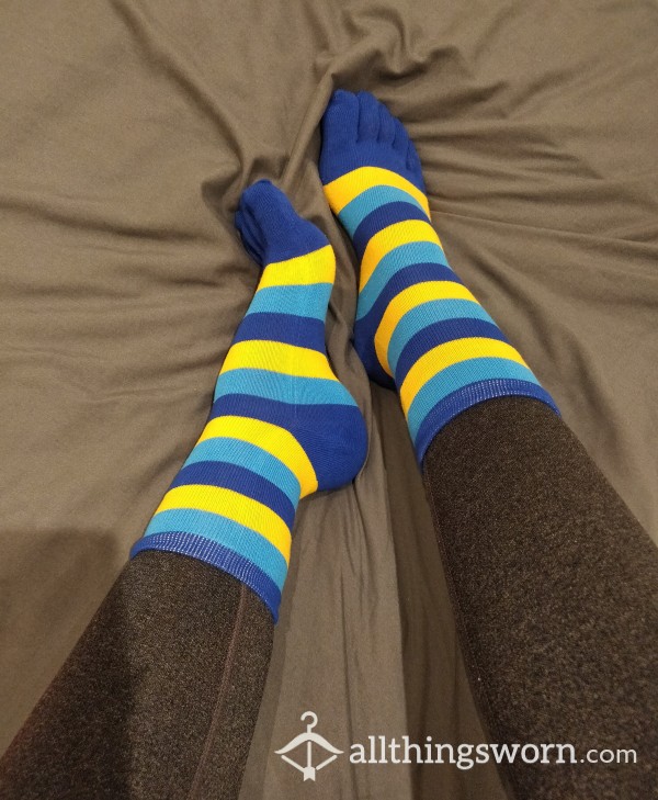 👣 Blue And Yellow Striped Toe Socks 48 Hour Wear