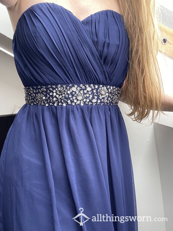 Blue Ball Gown With Jewelled Embroidery