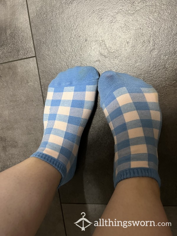 Blue Check Ankle Socks