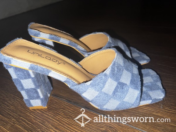 Blue Checkered High Heels