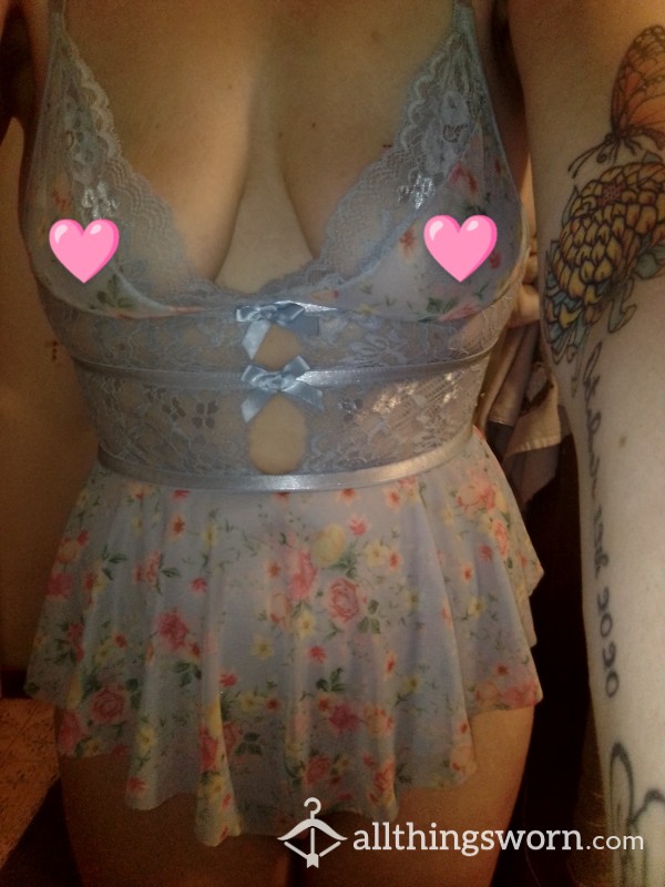 Blue Floral Lace Teddy Worn (MATCHING TO OTHER LINGERIE POSTED ASK ABOUT A COMBO DEAL)