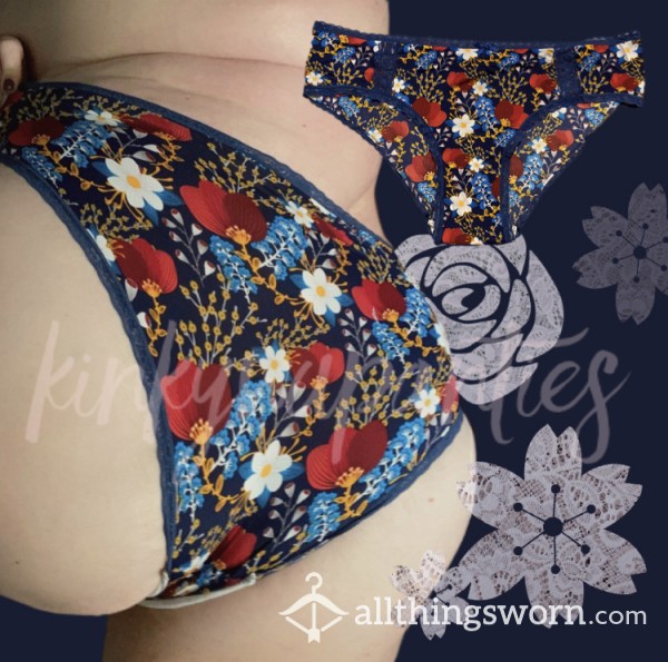 Blue Floral Lace Trim Cheekies - 48-hour Wear & U.S. Shipping Included