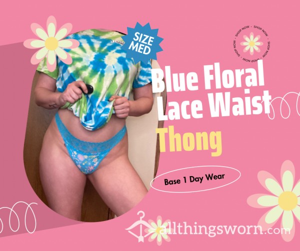 Blue Floral Lace Waist Thong