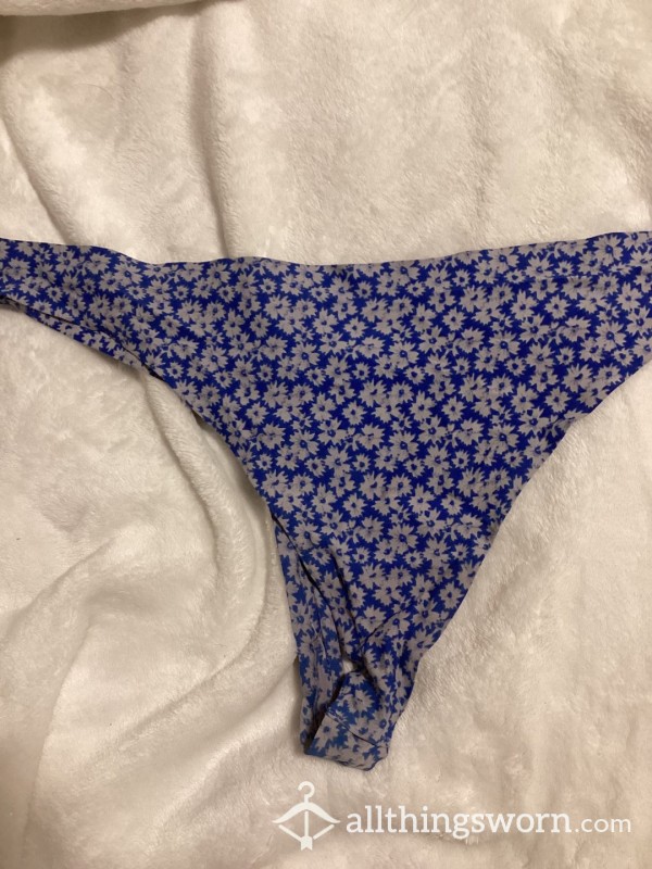 Blue Floral Seamless Thong