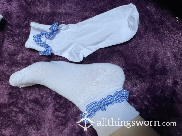 Blue Frilly School Socks