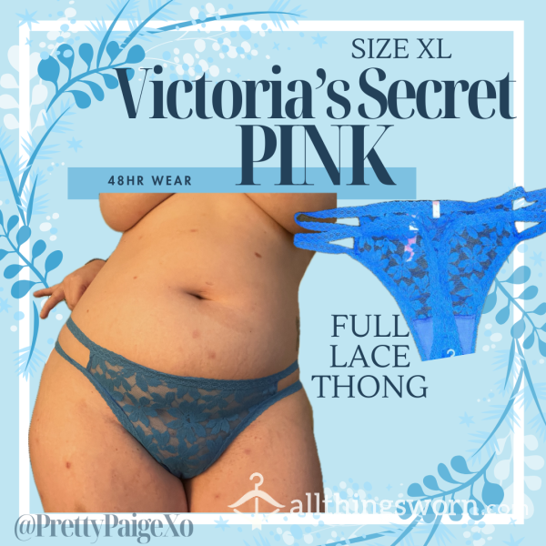 VS Full Lace Thong 😈💙 Royal Blue… PINK Size XL 💋 48hr Wear 🫶🏼