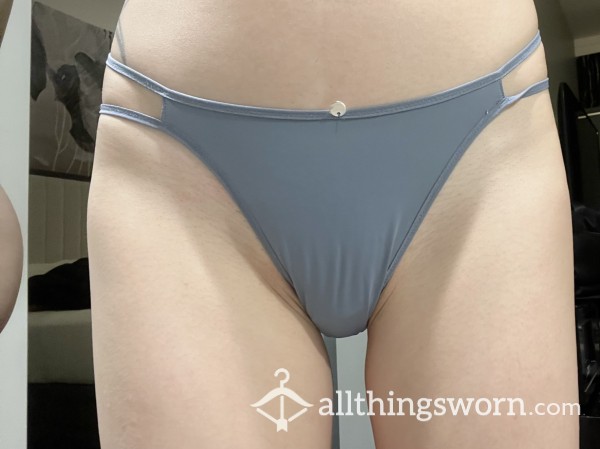 Blue Gray Thong With Cotton Gusset