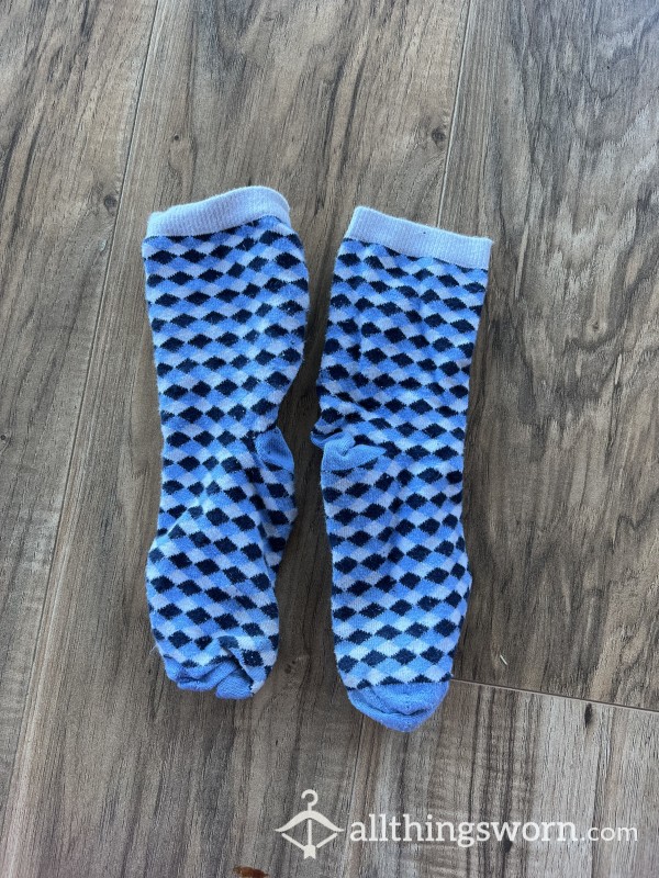Blue Grey Diamond Cotton Socks