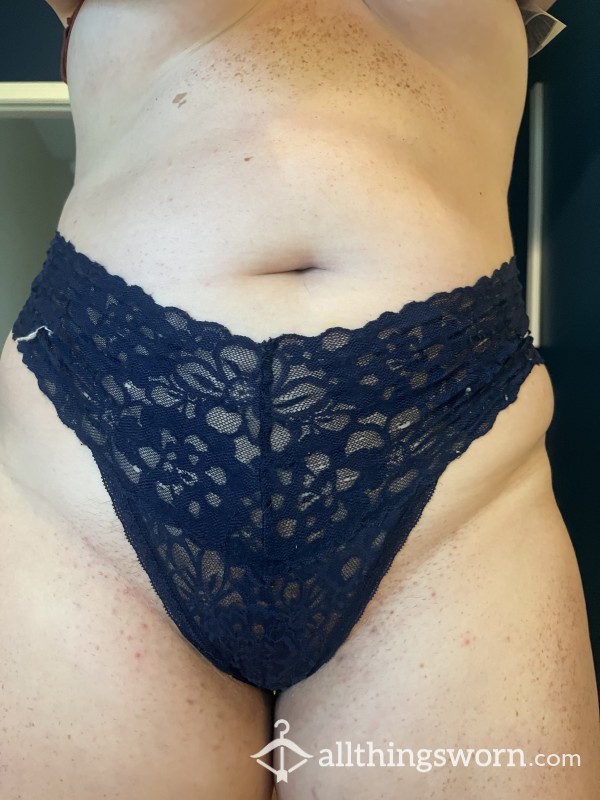 Blue High Waisted Lace Thong