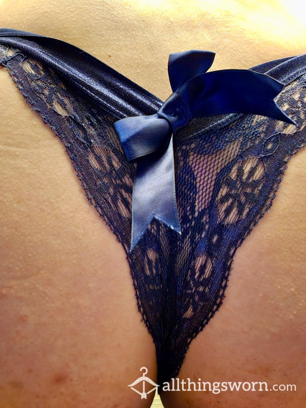 Blue Lace Bow Thong
