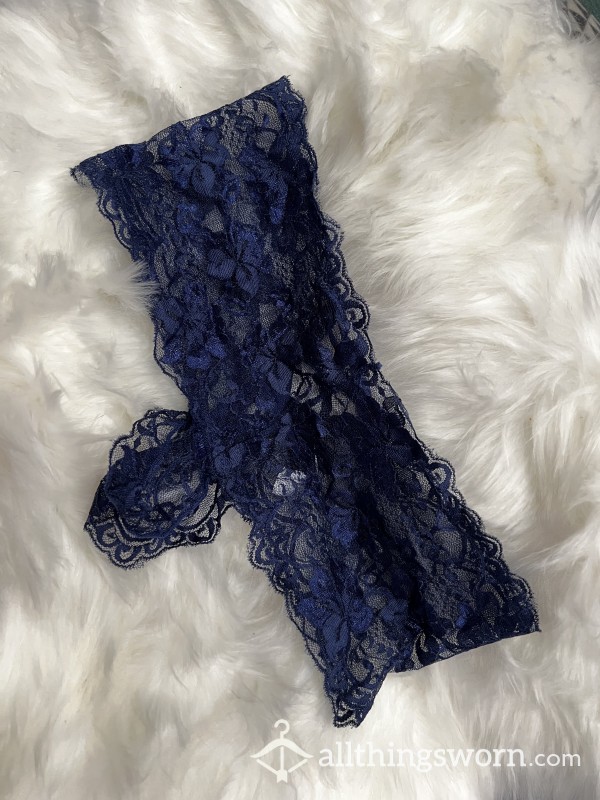 Blue Lace Crotchless Cheeky