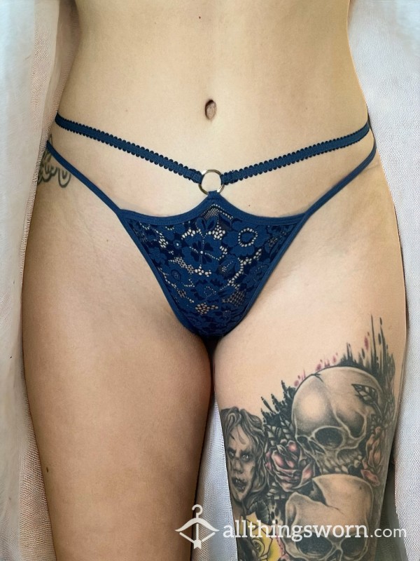 Blue Lace Double Strap O-Ring Thong