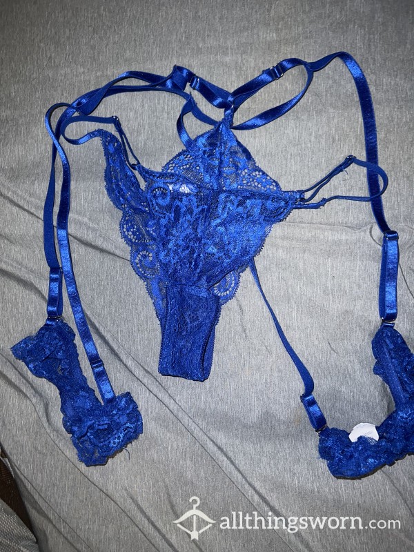 Blue Lace Lingerie Thong With Garter (see Description 💦)
